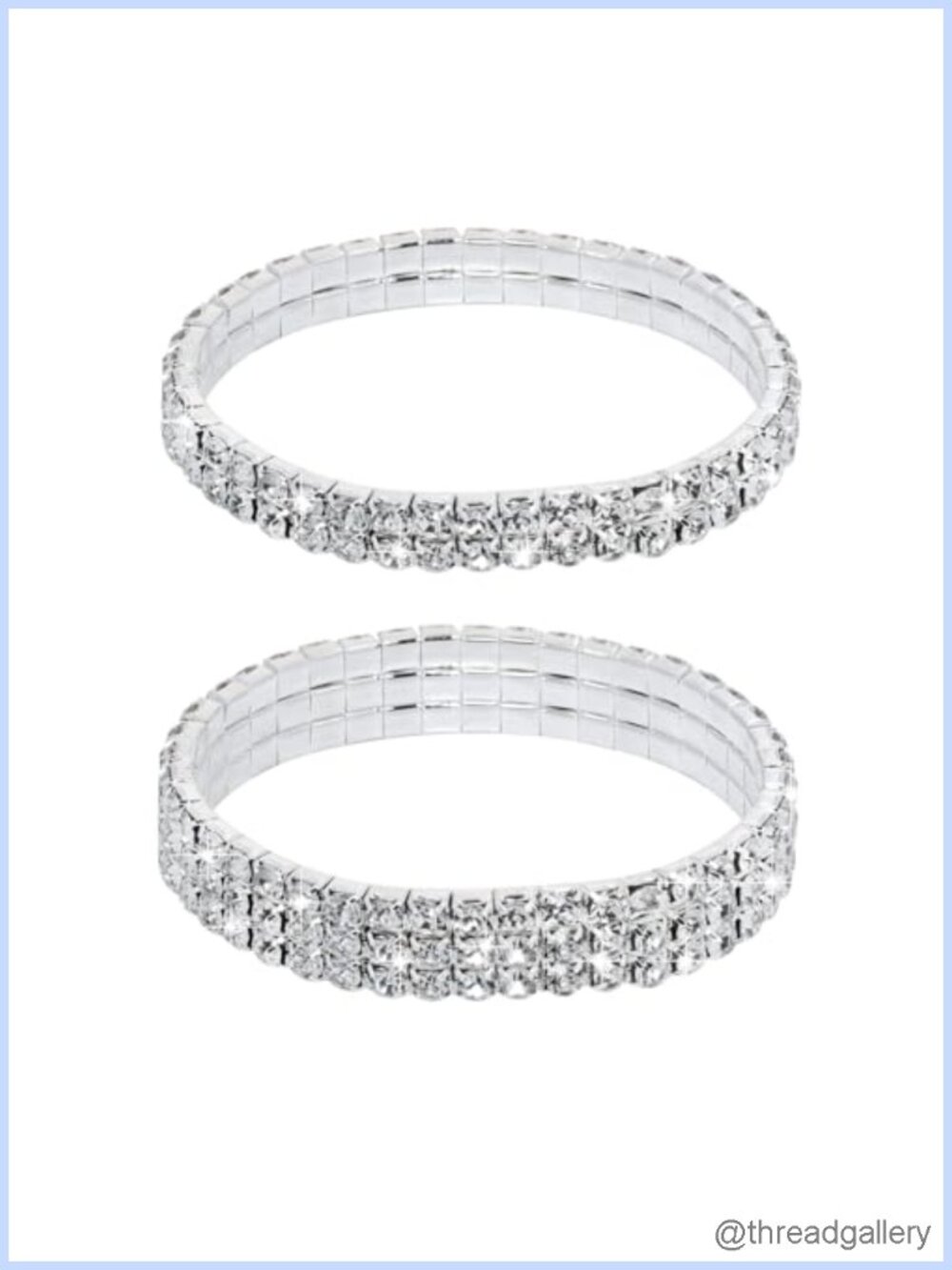 2 PCS Rhinestone Stretch Bracelet Stackable Tennis Cuff Silver Jewelry